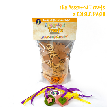 Double rakhi combo box for two dogs with assorted treats
Tailtale edible rakhi gift pack with 2 rakhis and 1kg treats
Healthy dog treats and edible rakhis for pet siblings
Festive rakhi combo for multiple dogs with pet-friendly snacks