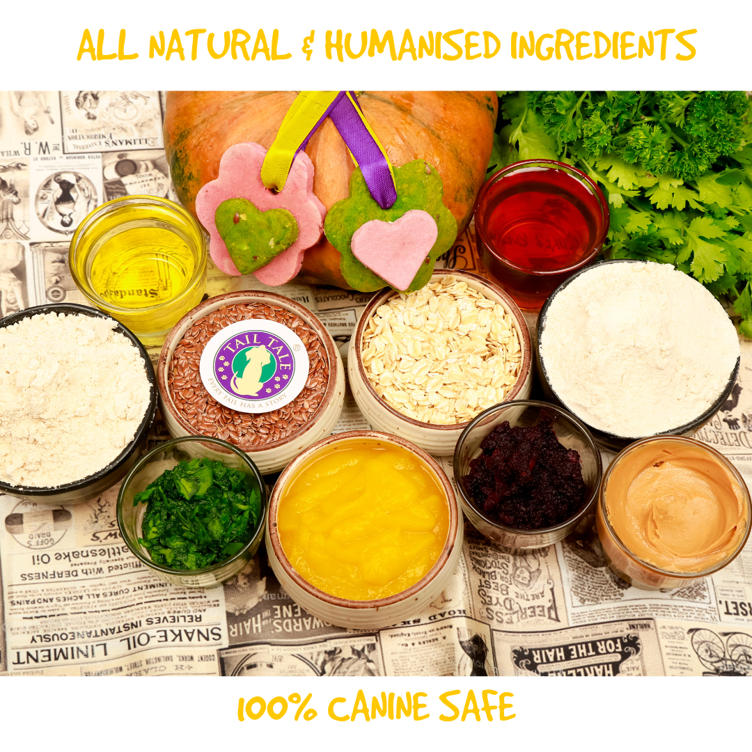 Ingredients of edible rakhi for dogs – oats, mint, pumpkin, flaxseed

Tailtale rakhi made with natural food-based coloring

Vet-approved edible rakhi for dogs with hypoallergenic ingredients

